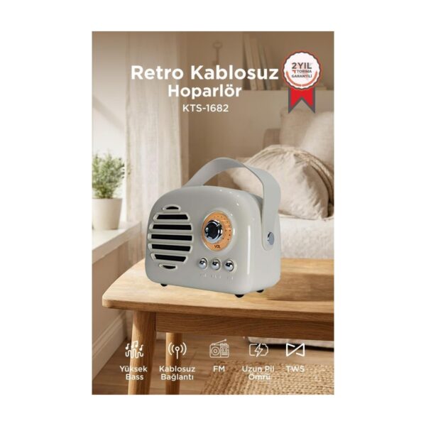 Torima Bluetooth Hoparlör Nostaljik Radyo USB TF Destekli Speaker KTS-1682 Gri