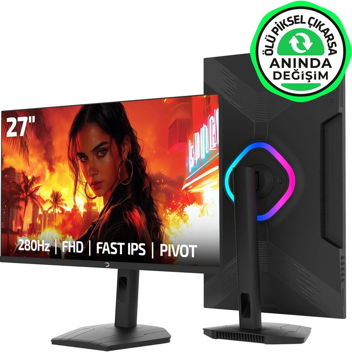 GamePower Lunis L60 27'' 280Hz 0.5Ms Fast IPS FHD RGB Pivot Gaming Monitör (Ölü Pikselde Anında Değişim)