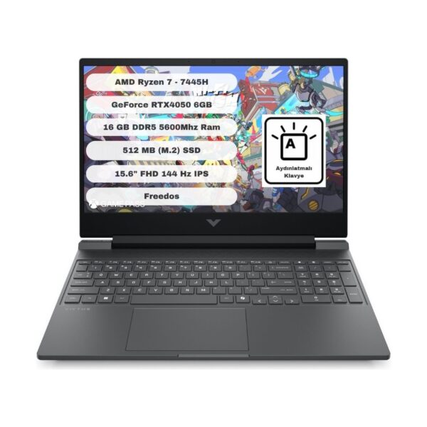 Hp Victus 15-FB3038NT BX9U9EA 6gb RTX4050 Amd Ryzen 7 7445H 16GB Ram 512GB SSD 15.6 Inç Fhd 144Hz Freedos Taşınabilir Bilgisayar