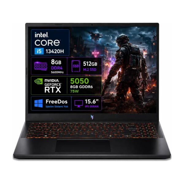 Acer Nitro V 15 ANV15-52 Intel Core i5 13420H 8GB 512GB SSD RTX5050 Freedos 15.6'' 165Hz Taşınabilir Bilgisayar NH.QZ7EY.003