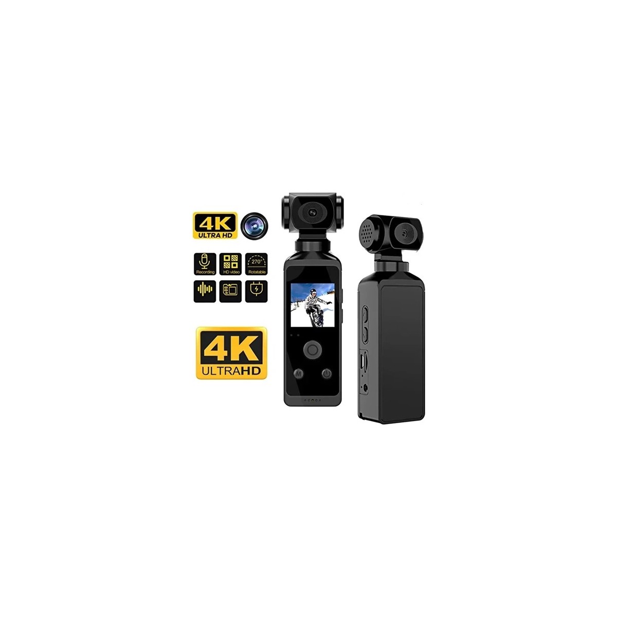 Vothoon 4K Ultra Hd Aksiyon Kamerası 270° Geniş Açı Döner Klips Su Geçirmez Kılıf Wifi Kamera