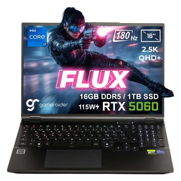 GameRaider FLUX GR16 Intel Core i7-14650HX 16GB DDR5 1TB SSD RTX 5060 8GB 115W 16 inç 2.5K QHD+ 180Hz FreeDos Gaming Laptop