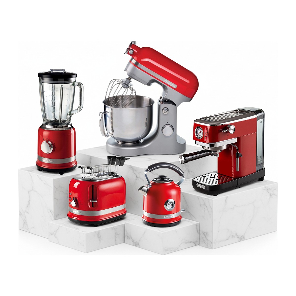 Ariete Moderna 5 Li Kırmızı Elektronik Çeyiz Seti Mutfak Şefi Blender Ekmek Kızartma Kettle Espresso