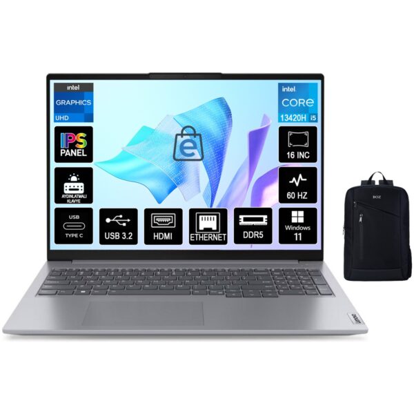Lenovo Thinkbook 16 G6 Irl Intel Core I5 13420H 24GB 512GB SSD 16" Wuxga Windows 11 Pro Taşınabilir Bilgisayar 21KH00SXTR + Boz Çanta