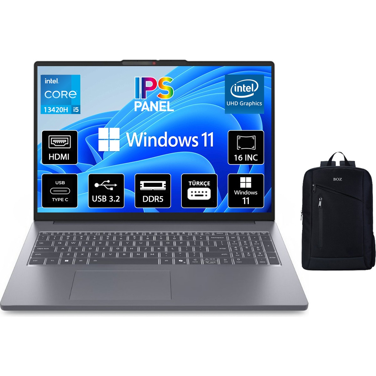 product-HBCV0000C3ALK9-1 Lenovo Ideapad Slim 3 16IRH10 Intel Core I5-13420H 16GB 512GB+512GB SSD 16" Wuxga (1920X1200) IPS Panel Windows 11 Pro Taşınabilir Dizüstü Bilgisayar 83K20073TR - Görsel 1