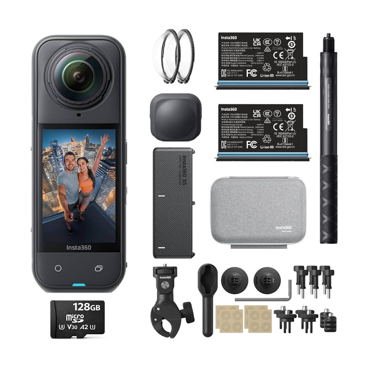Insta360 X5 360° Aksiyon Kamerası 128GB Motosiklet Seti 8K Çözünürlük ve 2400 mAh Batarya