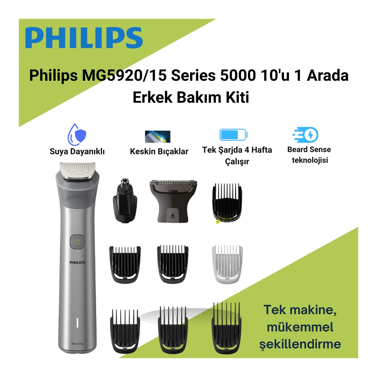 Philips 10'u 1 Arada Erkek Bakım Seti MG5920/15-YÜZ/SAÇ/VÜCUT (Islak/kuru Kullanım) 882JSERI