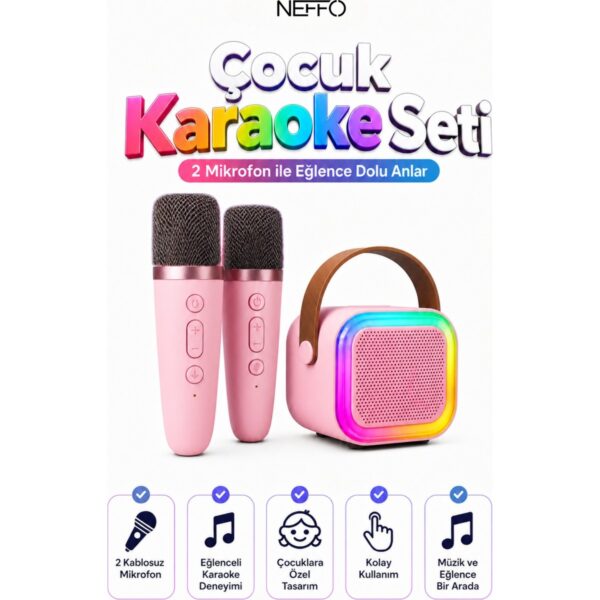 Neffo Karaoke Seti Çift Mikrofonlu Bluetooth Hoparlör Eğlence Seti Çocuk Eğlence Etkinlik
