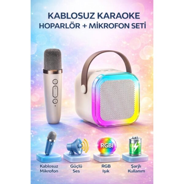 Omaze Mikrofonlu Karaoke Bluetooth Hoparlör Rgb LED Işıklı 5 Efektli Ses Bombası