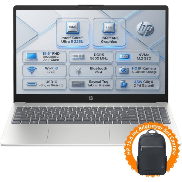 Hp Aı 15 Intel Core Ultra 5 225U 40GB 1tb SSD 15.6" Fhd Windows 11 Pro Laptop, Notebook D51E0EA 022 + Çanta