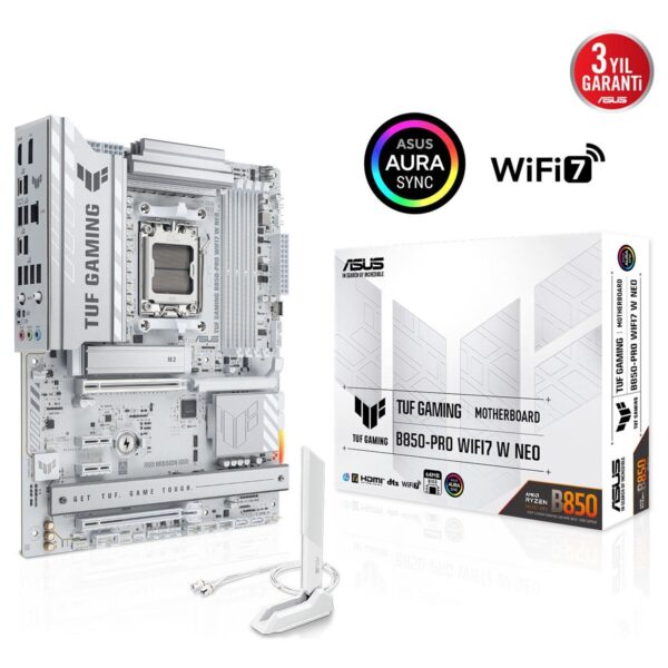ASUS TUF GAMING B850-PRO WIFI7 W NEO AMD B850 AM5 DDR5 9000 DP HDMI 3x M2 USB3.2 Gen 2x2 WiFi 7 + BT AURA RGB 2.5Gbit LAN ATX