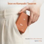 Bix PB121 Qi2.2 Sertifikalı 25W Kablosuz Magsafe PD 3.0 10000mAh Semi-Solid State Powerbank Dahili USB-C Kablolu Taşınabilir Hızlı Şarj Cihazı Kahverengi - Görsel 6