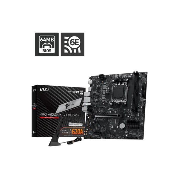 MSI Msı Pro A620AM-G Evo Wıfı Am5 Ddr5 7200MHZ(OC) Argb HDMI VGA 2xm.2 USB 5 Gbps 2.5g Lan Wıfı 6e  Matx