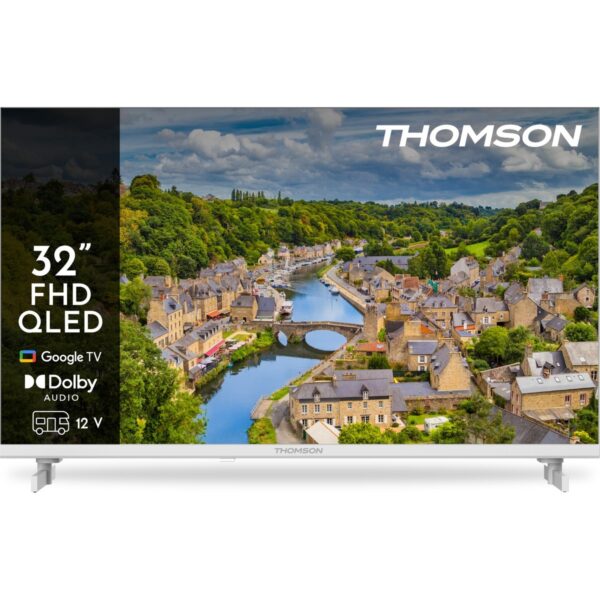 THOMSON 32FQG3S15CW 32 İnç 80 Ekran FHD QLED Google TV, 12V Adaptörlü Karavan Uyumlu TV, Beyaz