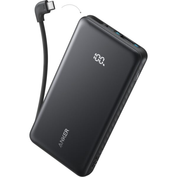 Anker Zolo 10.000MAH Powerbank, 22,5W Hızlı Şarjlı Taşınabilir Şarj Cihazı, Dahili Usb-C Kablolu, Siyah – A110D