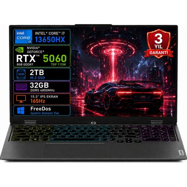 Lenovo Loq 15IPH11 83SL001ATR-03 Intel Core Ultra 7-356H 32GB 2tb SSD RTX5060 8gb Tgp 115W 15.3" IPS 165Hz Freedos Taşınabilir Bilgisayar