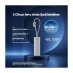 Ttec Recharger Pro Max Tft 20.000MAH Pd 45W Usb-C ve Lightning Dahili Kablolu Taşınabilir Hızlı Şarj Aleti Powerbank - Görsel 3