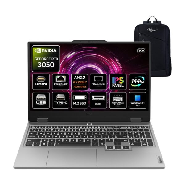 Lenovo Loq 15ARP10E Amd Ryzen 7 7735HS 32GB 512GB SSD Rtx 3050 6gb 15.6" Fhd (1920X1080) IPS 144Hz Windows 11 Pro Taşınabilir Bilgisayar 83S00032TR