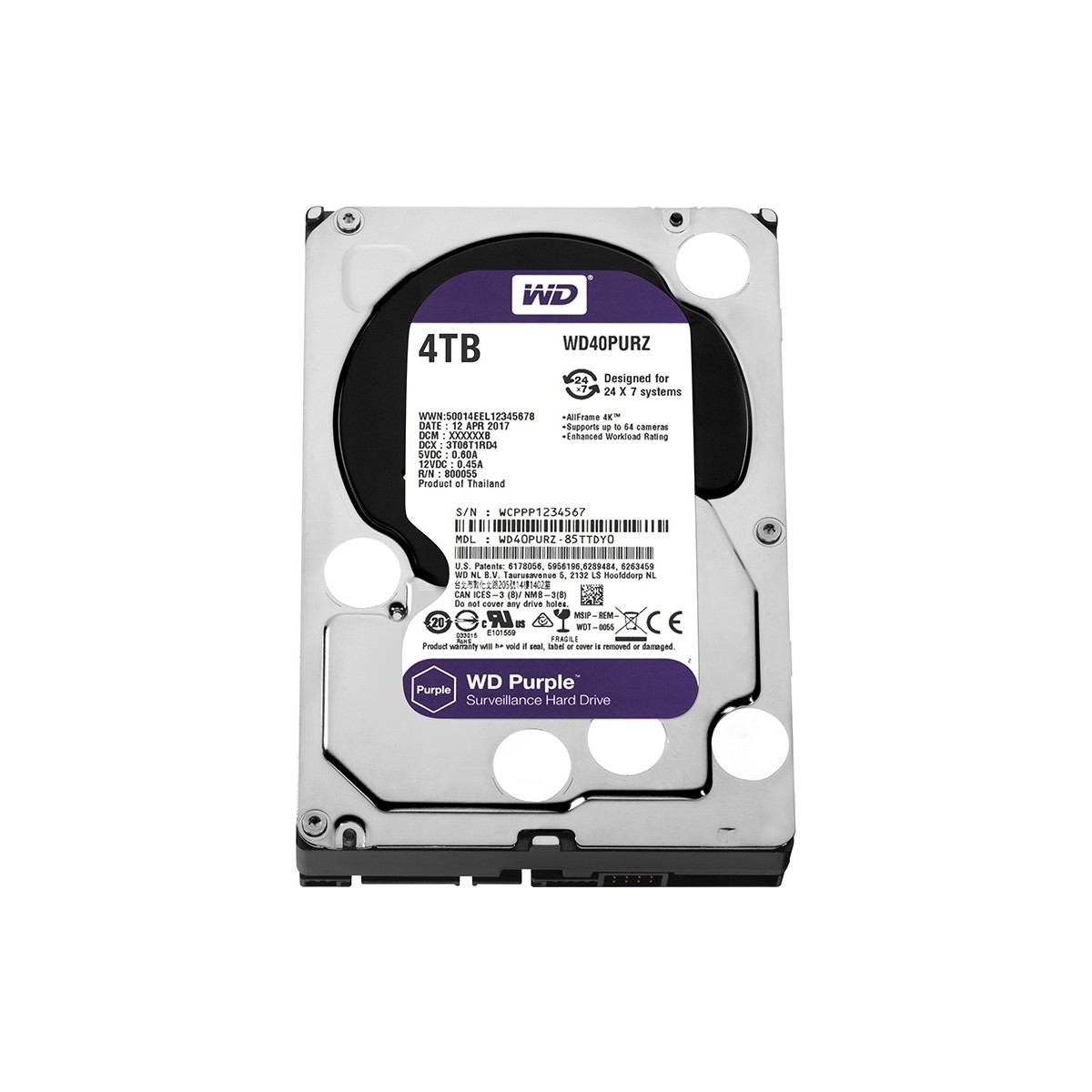 WD Purple 4TB 3,5" SATA III 6Gbit/s 64MB 7/24 Güvenlik Kamerası Diski WD40PURZ