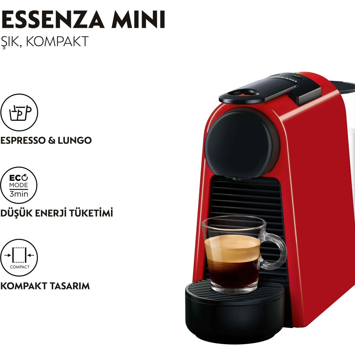 Nespresso D35 Essenza Mini Kırmızı Kahve Makinesi ve Süt Köpürtücü Aksesuar