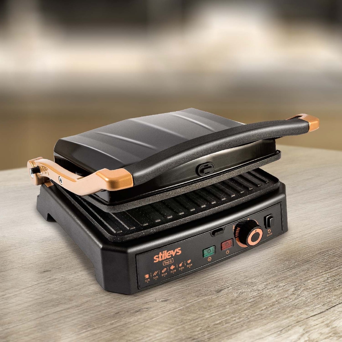 STILEVS SGH23251 Granit Plakalı 2000 W Tost Makinesi 6 Dilim Kapasite ile Siyah Renk