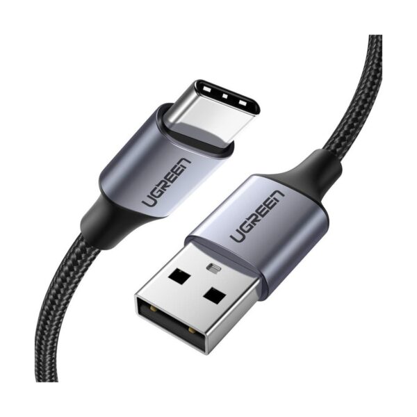 UGREEN USB-C - USB-A 3A QC Örgülü Hızlı Şarj Kablosu, 0,5 m, Siyah, 60125