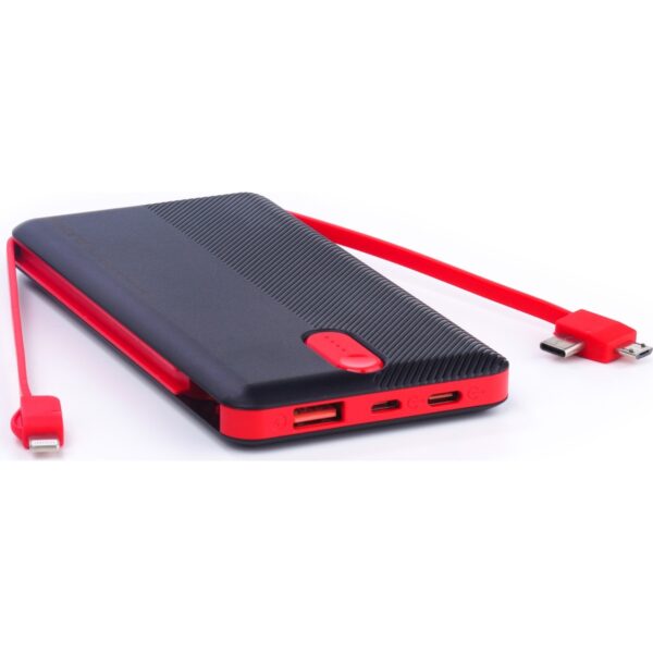 Sword 10000 mAh Kendinden Kablolu Powerbank Hızlı Şarj Teknolojisiyle Siyah - Kırmızı Renkli