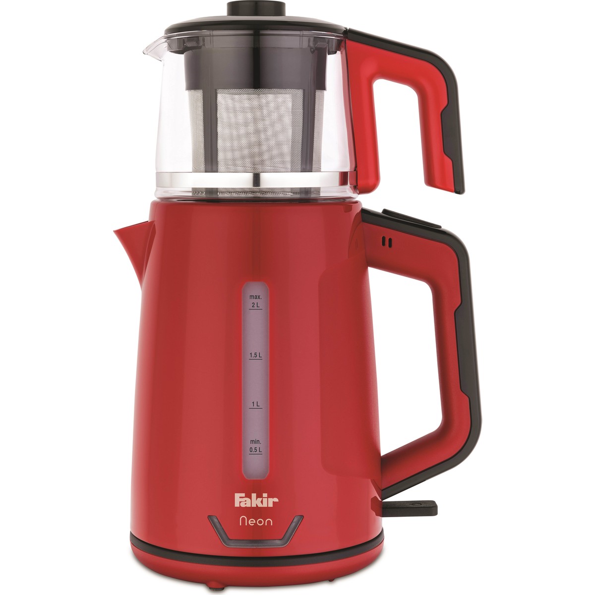 Fakir Neon Çay Makinesi 1 L Cam Demlik ve 2 L Su Isıtıcı Kırmızı Renkli
